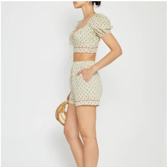 Revolve Kourt Fefe Floral 100% Cotton Set Crop Top and Shorts w Pockets Size S - Picture 4 of 14